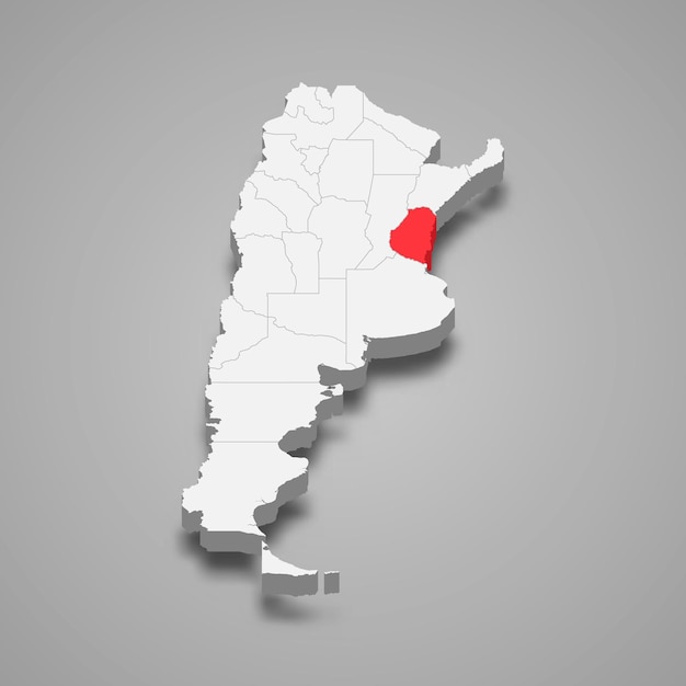 Ubicación de la región de Entre Ríos dentro del mapa 3d de Argentina