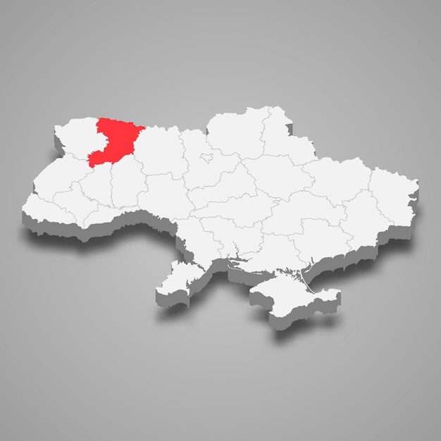 Ubicación de la región de rivne oblast dentro del mapa 3d de ucrania