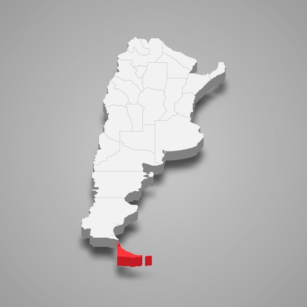 Ubicación de la región de Tierra del Fuego dentro del mapa 3d de Argentina