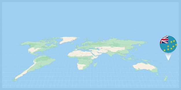 Ubicación de Tuvalu en el mapa del mundo marcada con el pin de la bandera de Tuvalu