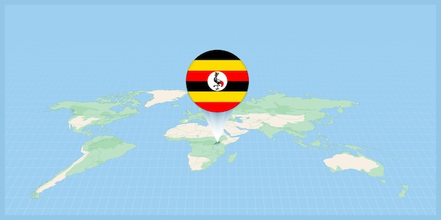 Ubicación de uganda en el mapa mundial marcada con el pin de la bandera de uganda