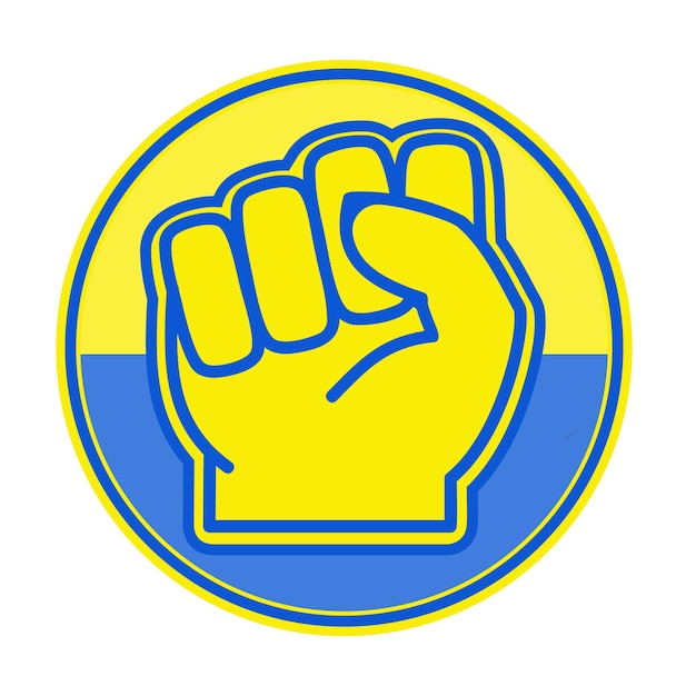 Vector ucrania iconos fuertes con manos un puño amarillo con un contorno negro