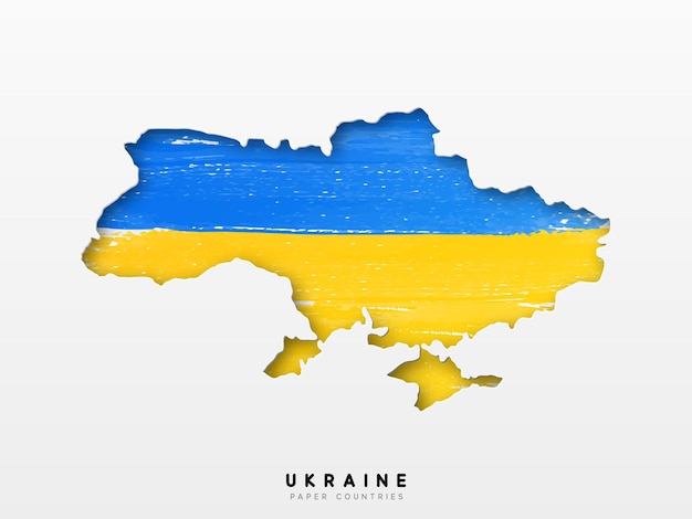 Ucrania mapa detallado con bandera del país. Pintado en colores de pintura de acuarela en la bandera nacional.