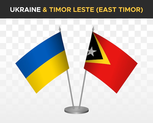 Ucrania y Timor Leste Timor Oriental banderas de escritorio aisladas en blanco 3d vector ilustración mesa banderas