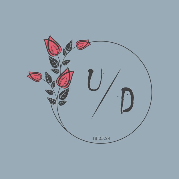 UD monograma inicial algunas rosas Círculo de boda con diseño creativo
