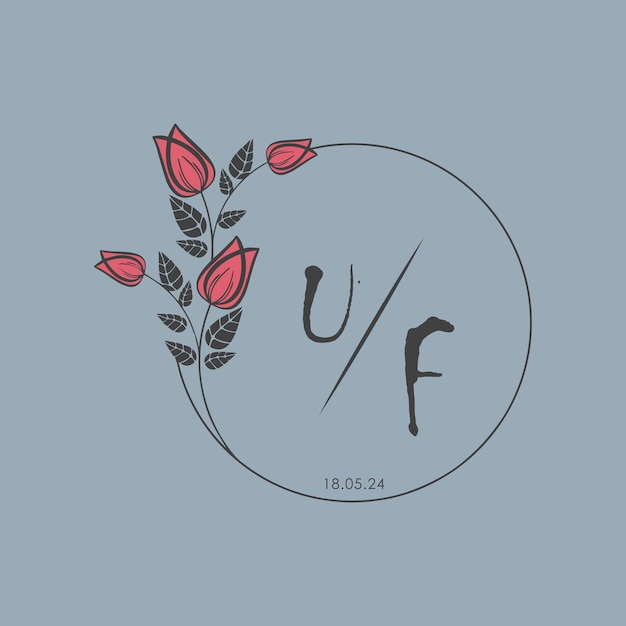 UF monograma inicial algunas rosas círculo de boda con diseño creativo