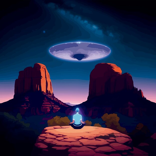 Ufo cielo reloj sedona bajo las estrellas ilustración noche