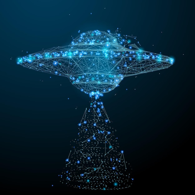 Ufo low poly azul imagen abstracta de una nave espacial ovni en forma de cielo estrellado o espacio