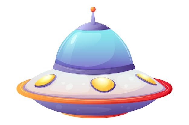 Vector ufo platillo volador en fondo blanco ilustración vectorial de dibujos animados para niños sobre el tema de la astronáutica espacial alienígenas