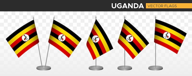 Uganda escritorio banderas maqueta 3d vector ilustración mesa bandera de uganda