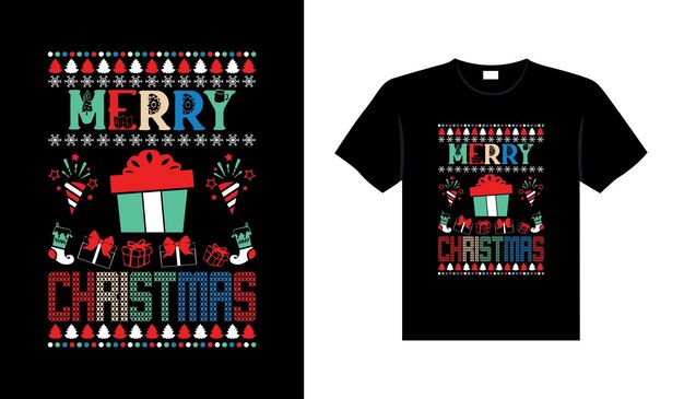 Ugly Christmas Sweater Typography Vintage Diseño de camiseta navideña Mercancía navideña Arte vectorial