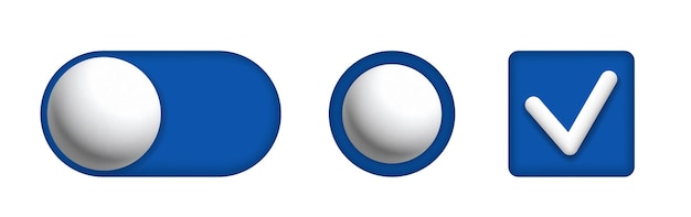 UI design elements Toggle button Radio button and Checkbox Vector set isolated on white background