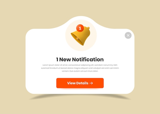 Ui de pantalla emergente de notificación simple con ilustración de campana y botón