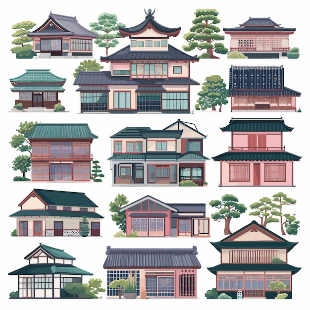 Vector ui_set_vector_ilustración de la casa japonesa