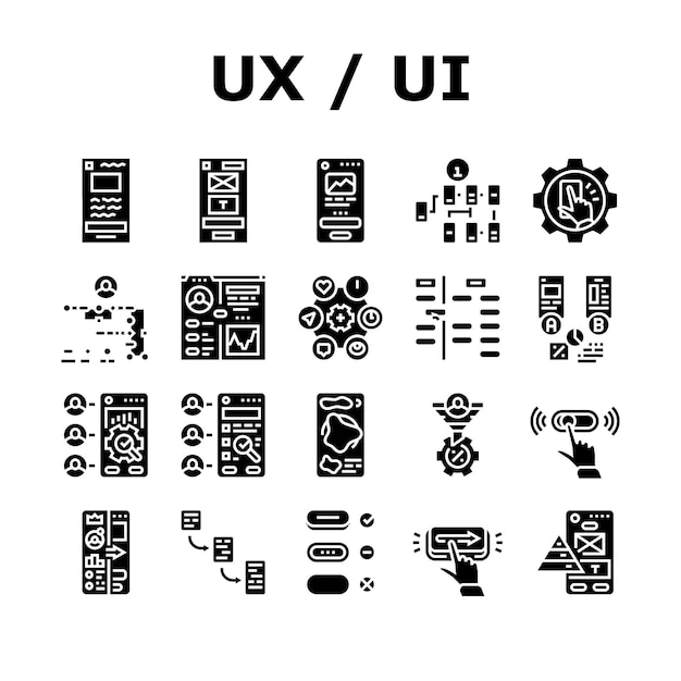 Ui ux agencia de diseño usuario desarrollar iconos establecer vector