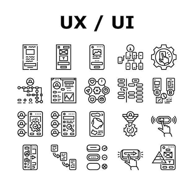 Ui ux agencia de diseño usuario desarrollar iconos establecer vector