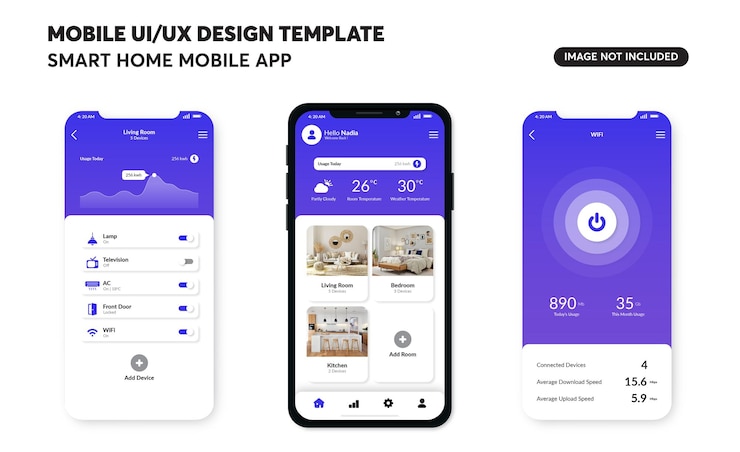 Vector ui ux de la aplicación móvil smart home