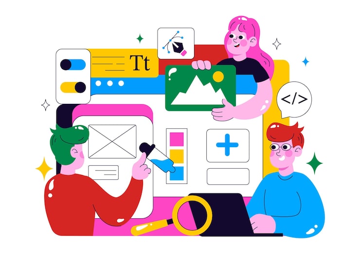 Vector ui ux design vector illustration featuring application and software website development with app coding in a flat style cartoon background