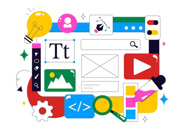 Ui Ux Design Vector Illustration Featuring Application and Software Website Development with App Coding in a Flat Style Cartoon Background