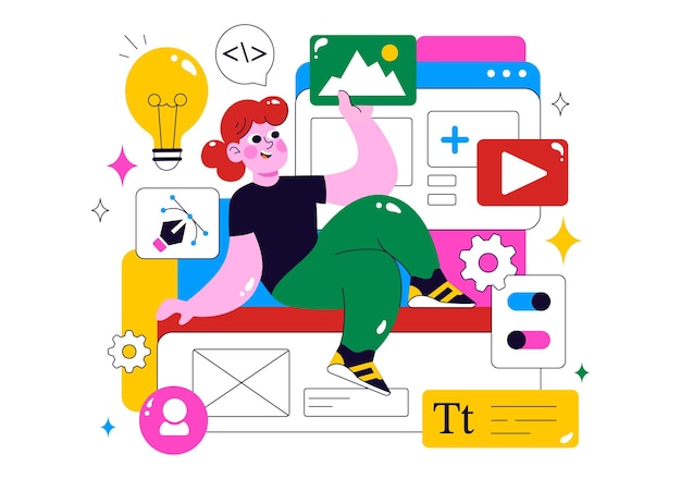 Ui Ux Design Vector Illustration Featuring Application and Software Website Development with App Coding in a Flat Style Cartoon Background