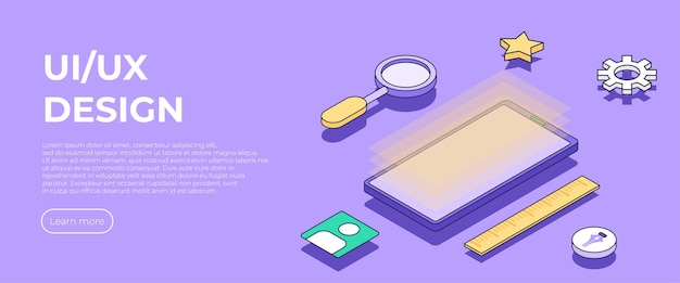 UI UX diseño concepto isométrico Diseño web aplicación móvil Interfaz de usuario Creación de la interfaz de usuario Ilustración isométrica vectorial