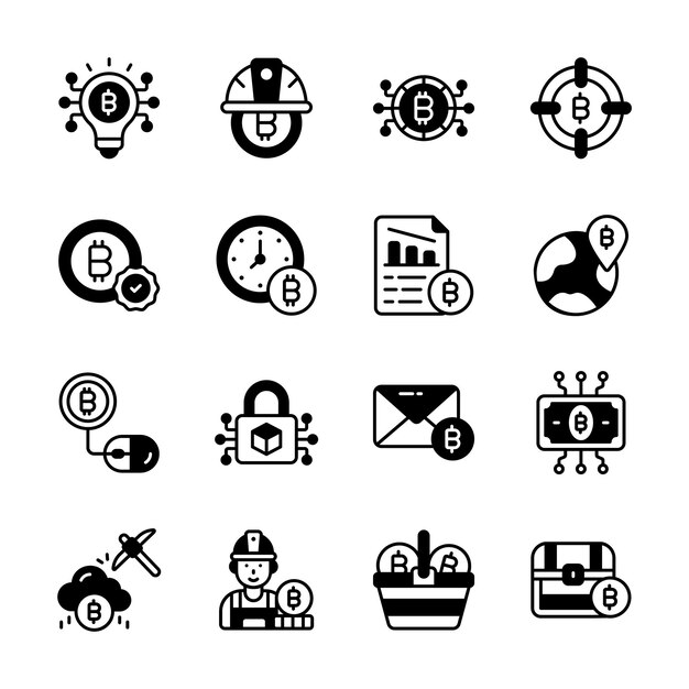 La última colección que muestra iconos de glifos del mercado de bitcoin
