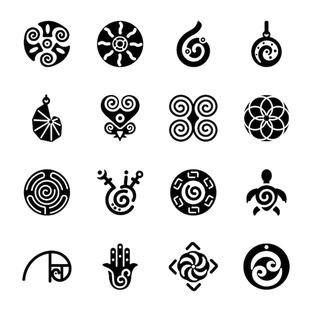 La última colección de símbolos en espiral íconos sólidos