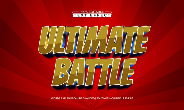 último efecto de texto editable de batalla con un estilo de texto de juego y juego