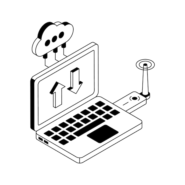 Último ícono de la tecnología de transferencia de nubes diseñado en estilo isométrico