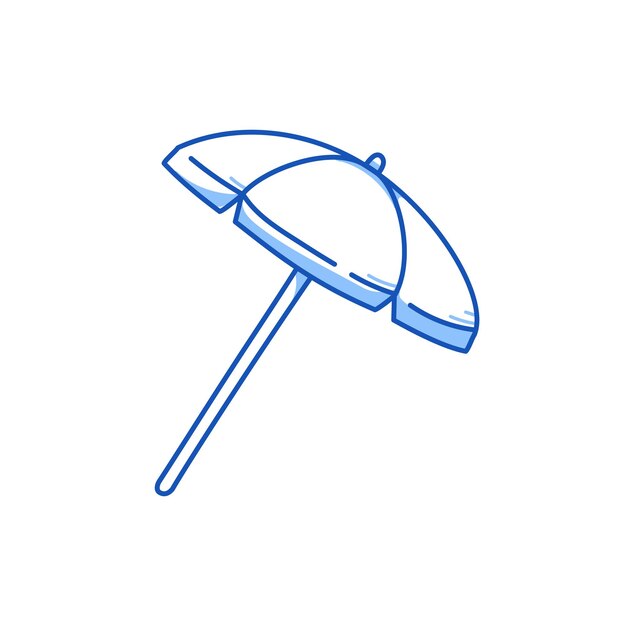 Umbrella de playa dibujada a mano con un boceto de estilo paraguas de playa con una línea de pluma azul