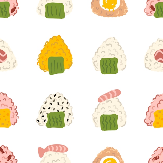 Umeboshi camarón takikomigohan onigiri bola de arroz con patrón sin costuras