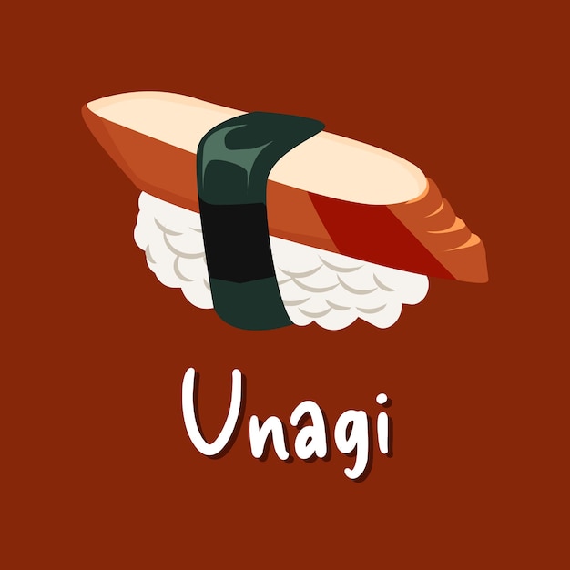 Unagi sushi tipo de maki o arroz de sushi enrollado cubierto con anguila cocida a la parrilla encima y envuelto en una hoja de alga nori