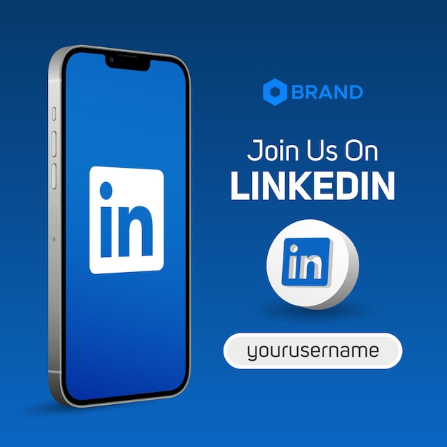 Únase a nosotros en Linkedin Ilustración 3d logotipo nombre de usuario pantalla de teléfono inteligente maqueta banner publicación en redes sociales