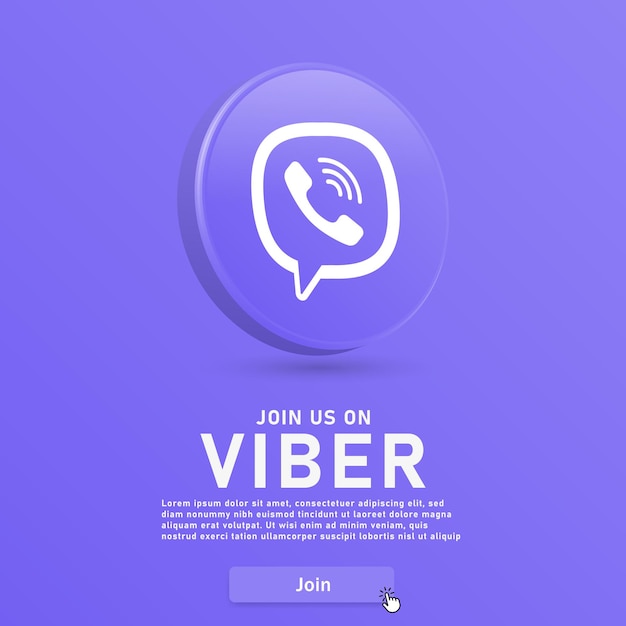 únase a nosotros en el logotipo 3d de viber con el botón web y el icono del cursor del mouse para los logotipos de los iconos de las redes sociales