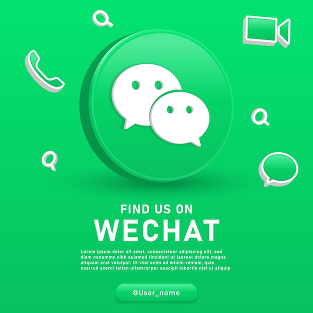 únase a nosotros en el logotipo 3d de wechat y los iconos de notificación de fondo de las redes sociales icono de mensaje de videollamada
