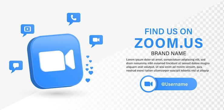 Vector únase a nosotros en la reunión de zoom ícono de logotipo 3d logotipos de redes sociales banner e íconos de notificación bocadillo de diálogo