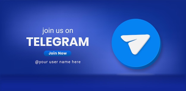 Vector Únase a nosotros en telegram social media banner 3d logo moderno con icono de telegrama