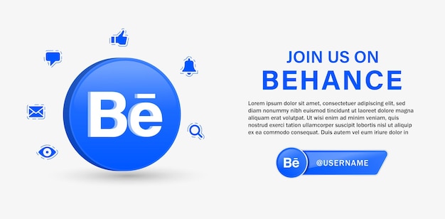 Únase o síganos en el fondo del logotipo de behance para banners de logotipos de redes sociales e íconos de notificación