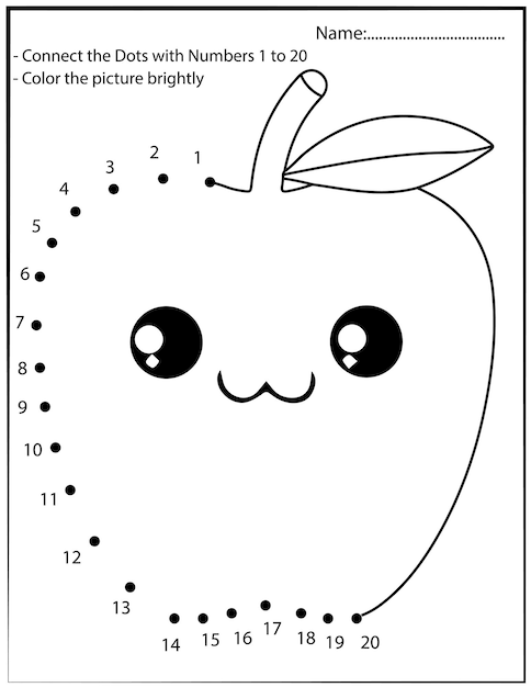 Une el juego de puntos con la manzana kawaiijuego educativo de números para niños
