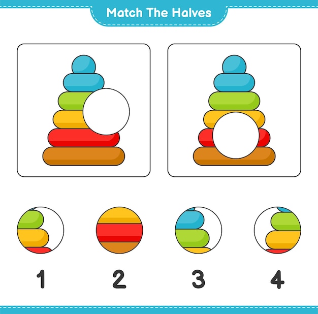 Une las mitades Une las mitades de la hoja de trabajo imprimible del juego educativo para niños Pyramid Toy