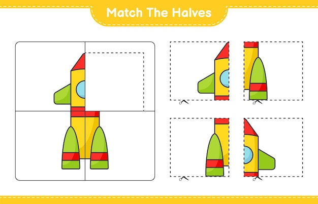Une las mitades Une las mitades de la hoja de trabajo imprimible del juego educativo Rocket para niños