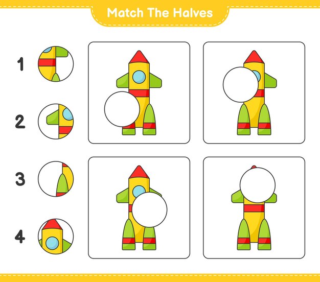 Une las mitades Une las mitades de la hoja de trabajo imprimible del juego educativo Rocket para niños