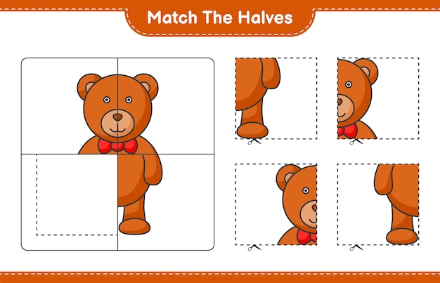 Une las mitades Une las mitades de la hoja de trabajo imprimible del juego educativo Teddy Bear