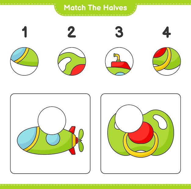 Une las mitades Une las mitades del submarino y el chupete Juego educativo para niños