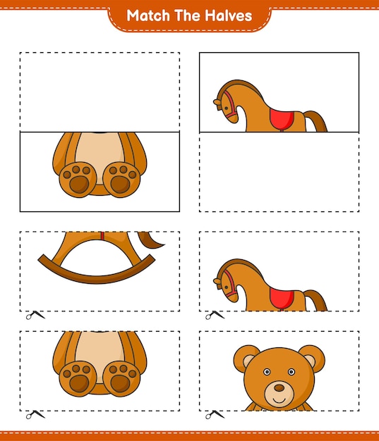 Une las mitades Une las mitades de Teddy Bear and Rocking Horse Juego educativo para niños