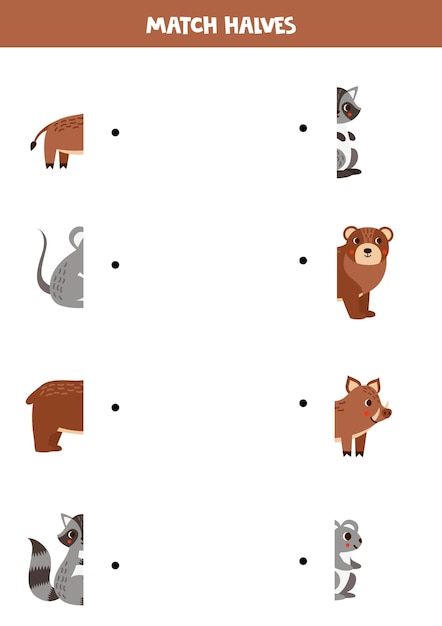 Une partes de dibujos animados de lindos animales del bosque juego lógico para niños