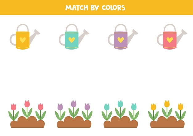 Une regaderas y flores por colores Juego lógico educativo para niños