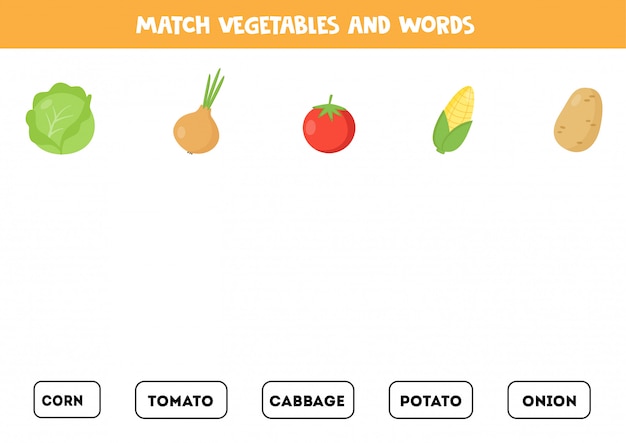 Une verduras y palabras. Lee las palabras y combina imágenes.