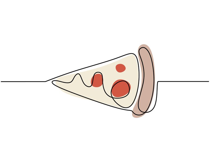 Única línea continua de pedazo de pizza Pedazo de pizza comida rápida en un estilo de línea aislado sobre fondo blanco