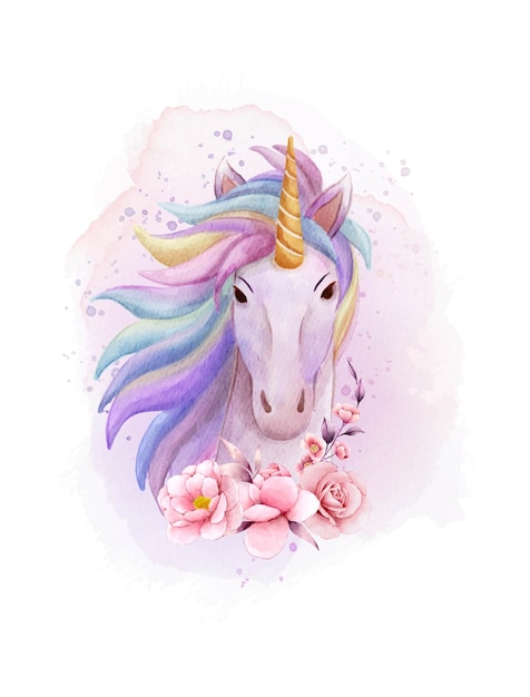 unicornio acuarela con ilustración de flores